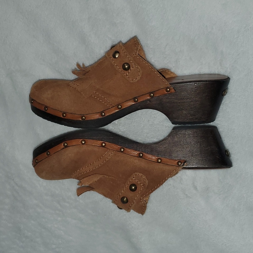 Michael Kors Rye Fringed Suede Studded Platform Clogs Size 8 - Picture 6 of 12